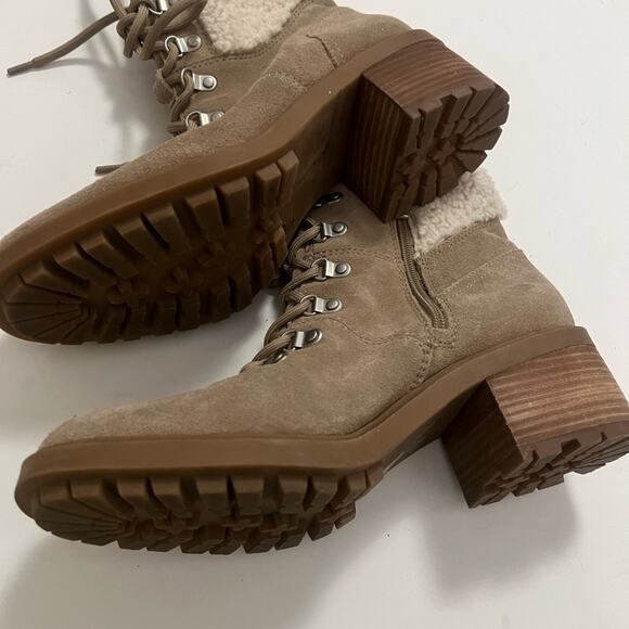 LUCKY BRAND DEMIA DUNE OILED SUEDE FAUX FUR BOOTIE BOOTS SIZE 10M - Picture 4 of 10